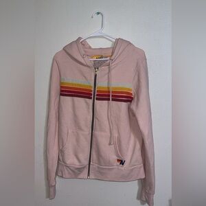 Aviator Nation Light Pink Hoodie with Rainbow Stripes